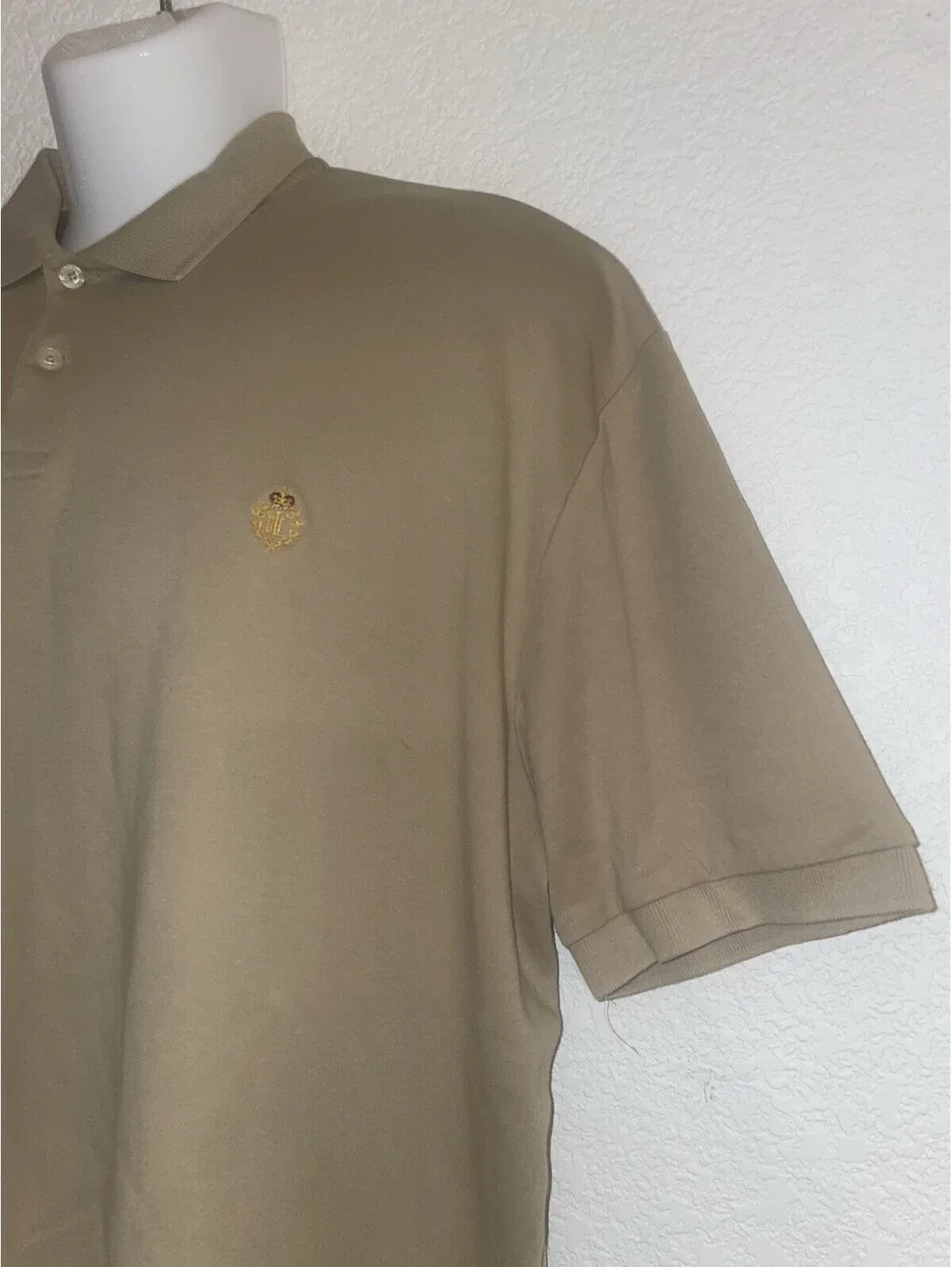 Vintage Lauren Ralph Lauren Polo Shirt Mens L Beige Brown Crest Logo Cotton